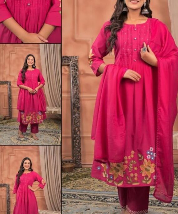 Cotton A-Line Suit with Embroidery Work