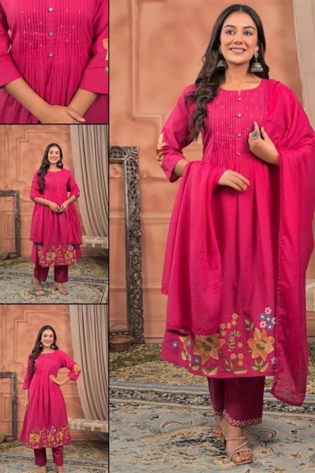 Cotton A-Line Suit with Embroidery Work