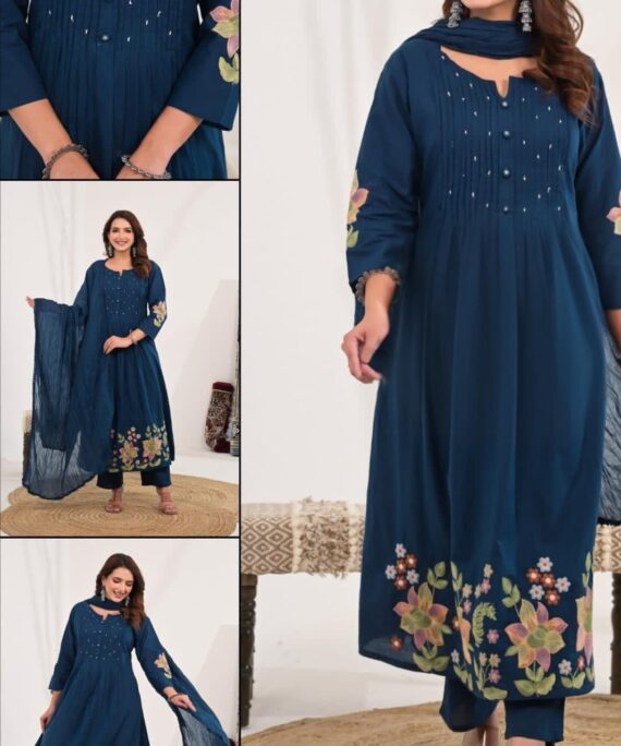Cotton A-Line Suit with Embroidery Work