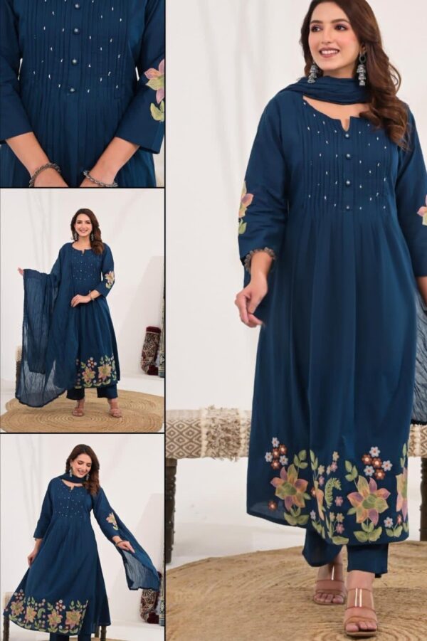 Cotton A-Line Suit with Embroidery Work