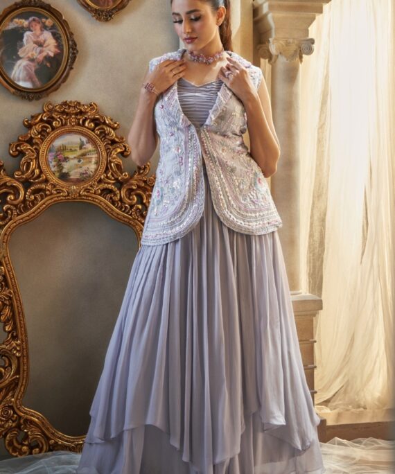 Stylish skirt with top and heavy work shrug