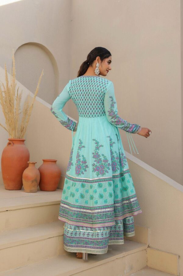 Mal Cotton Sleeveless Flour Length Gown with Shrug in Gota Patti Work