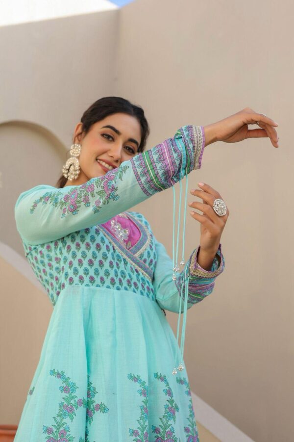 Mal Cotton Sleeveless Flour Length Gown with Shrug in Gota Patti Work
