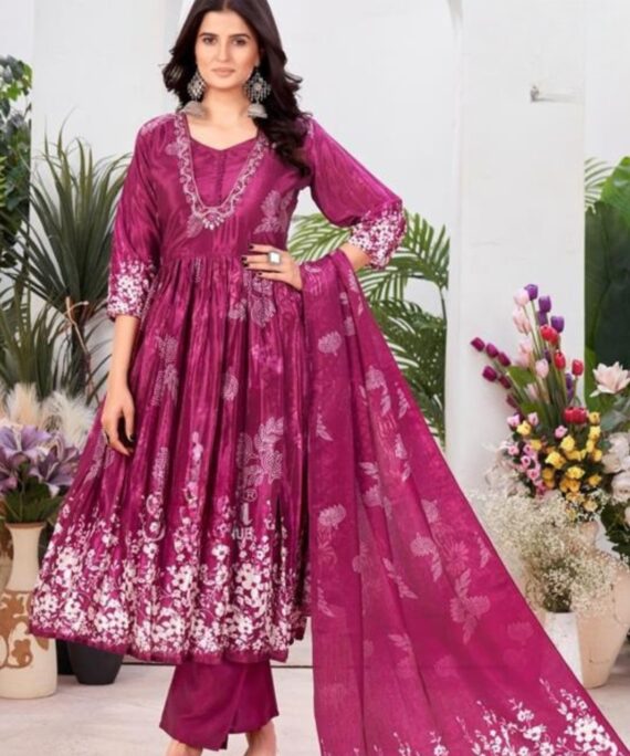 Cotton printed anarkali with pent and organza dupatta