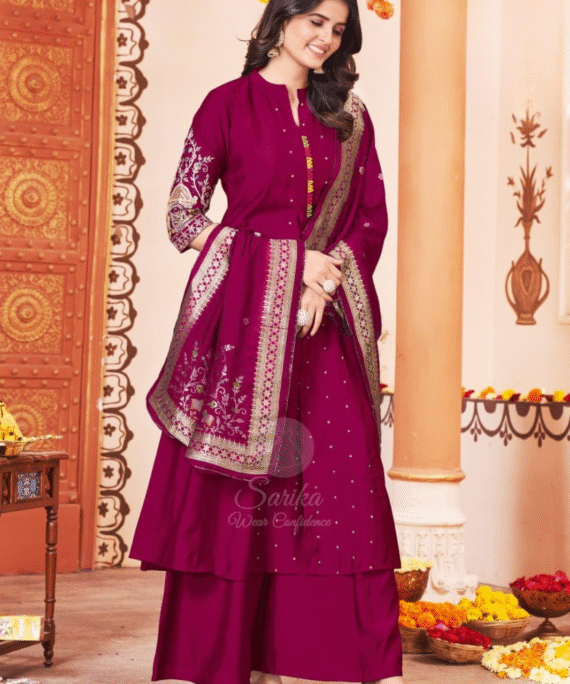 Chinon Anarkali Kurti with Pent and Dupatta
