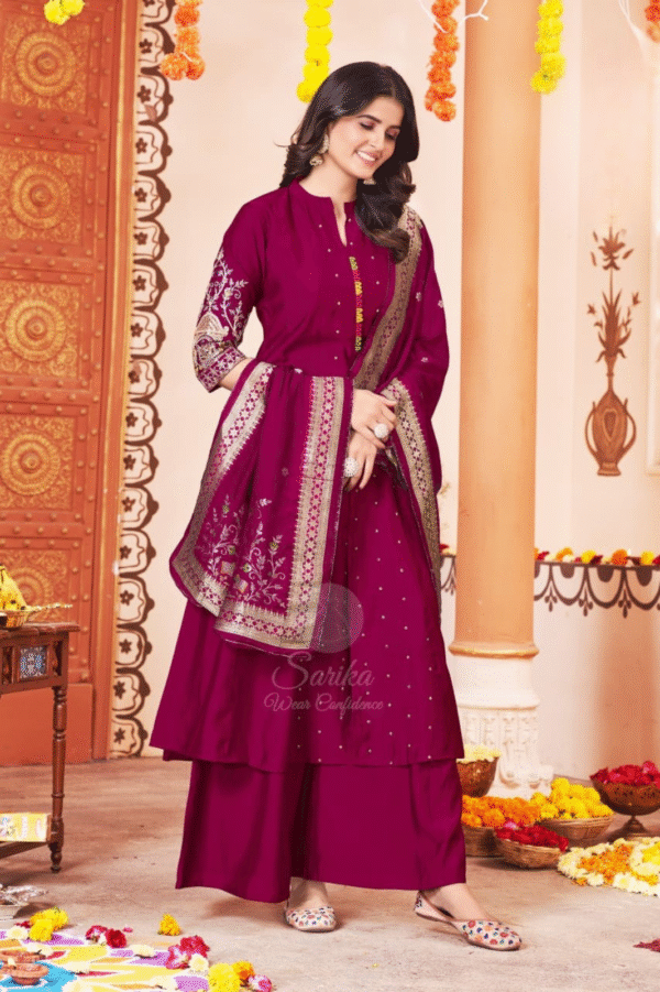 Chinon Anarkali Kurti with Pent and Dupatta