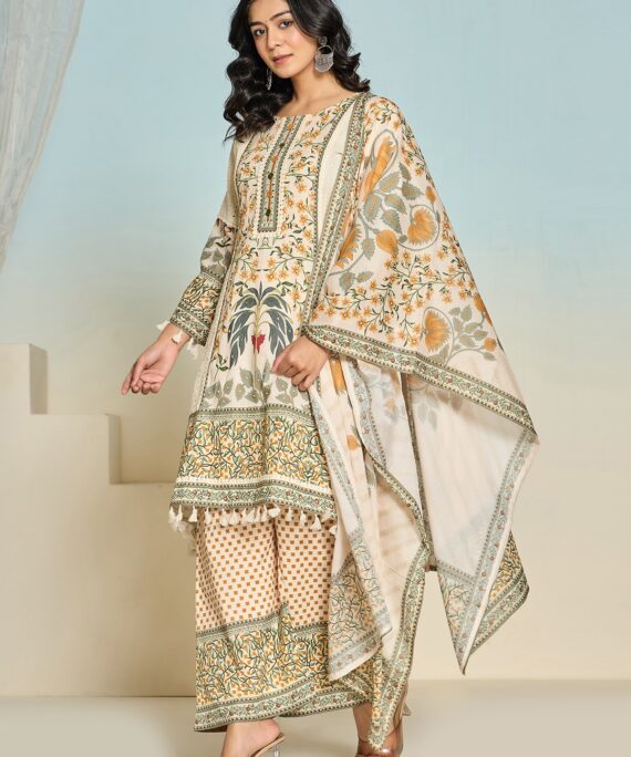 Designer crepe cotton kurti with divider and dupatta