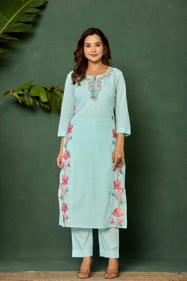 Mul cotton set with embroidery and Kota Doria dupatta