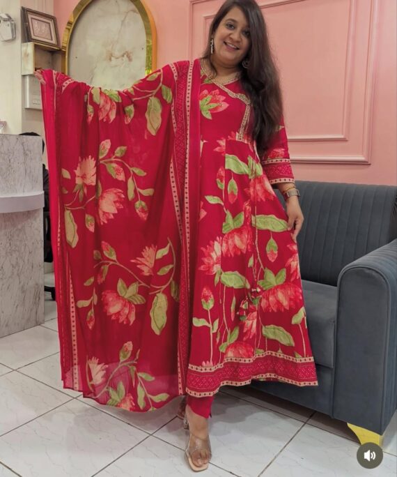 Beautiful cotton anarkali with pent and dupatta
