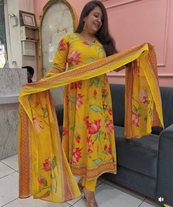 Beautiful cotton anarkali with pent and dupatta