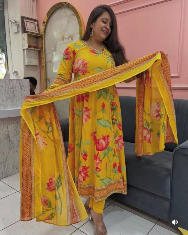 Beautiful cotton anarkali with pent and dupatta
