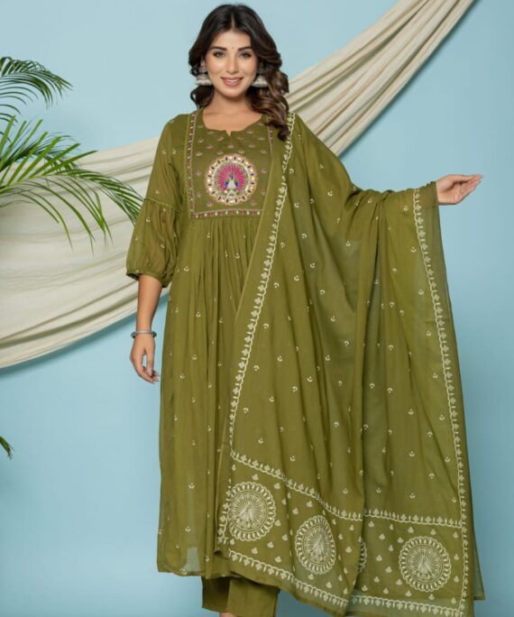 Cotton anarkali suit with different sleeves