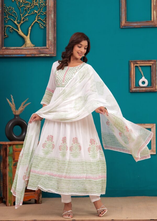 Mul cotton anarkali suit with pant and mul  cotton dupatta