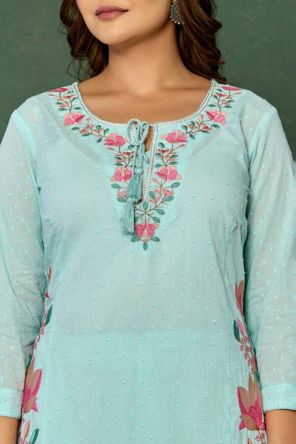 Mul cotton set with embroidery and Kota Doria dupatta