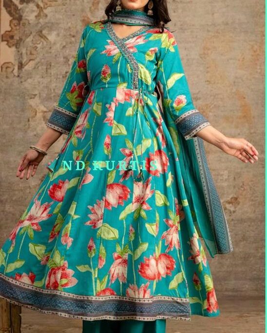 Beautiful cotton anarkali with pent and dupatta