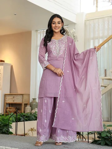 Pure mul Chanderi kurti with divider and dupatta with embroidery