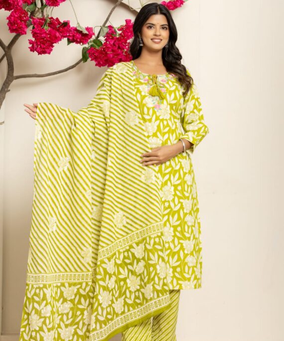Cotton printed kurti with pent and dupatta