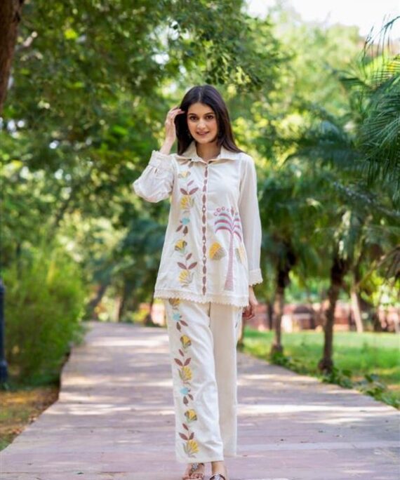 Stylish Mul Cotton Co-Ord Set with Embroidery