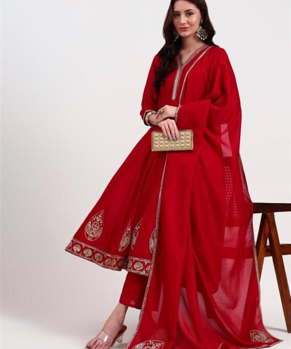 Karwa chauth special maroon anarkali suit with pent and dupatta