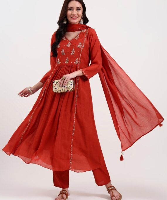 Pure chanderi anarkali suit with beautiful zardosi work